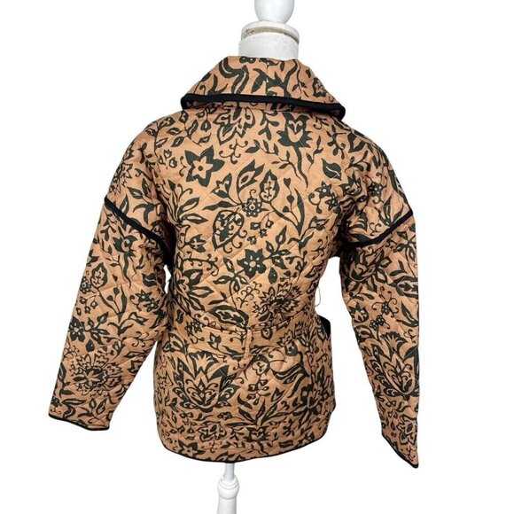BAGATELLE Women's S Button Belted Quilted Jacket Camel Black Floral NWT - Picture 3 of 13
